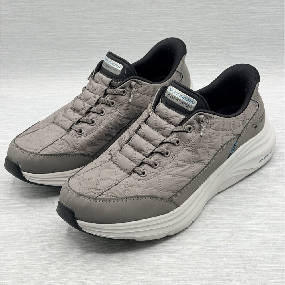 Skechers Slip Ins Men's 10.5 Shoes Grey Cozy Fit Quilted Hands Free 232619